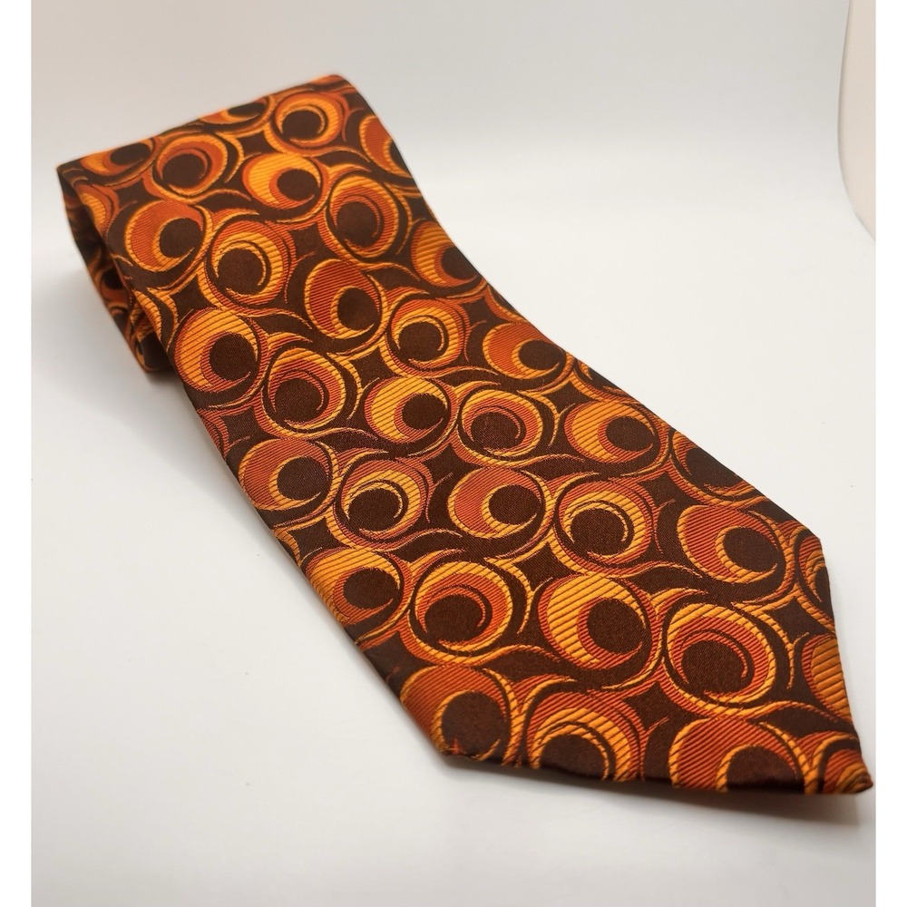 Paul Smith 100% Silk Necktie 3.75" Brown Orange Geometric Swirl Rose Pattern